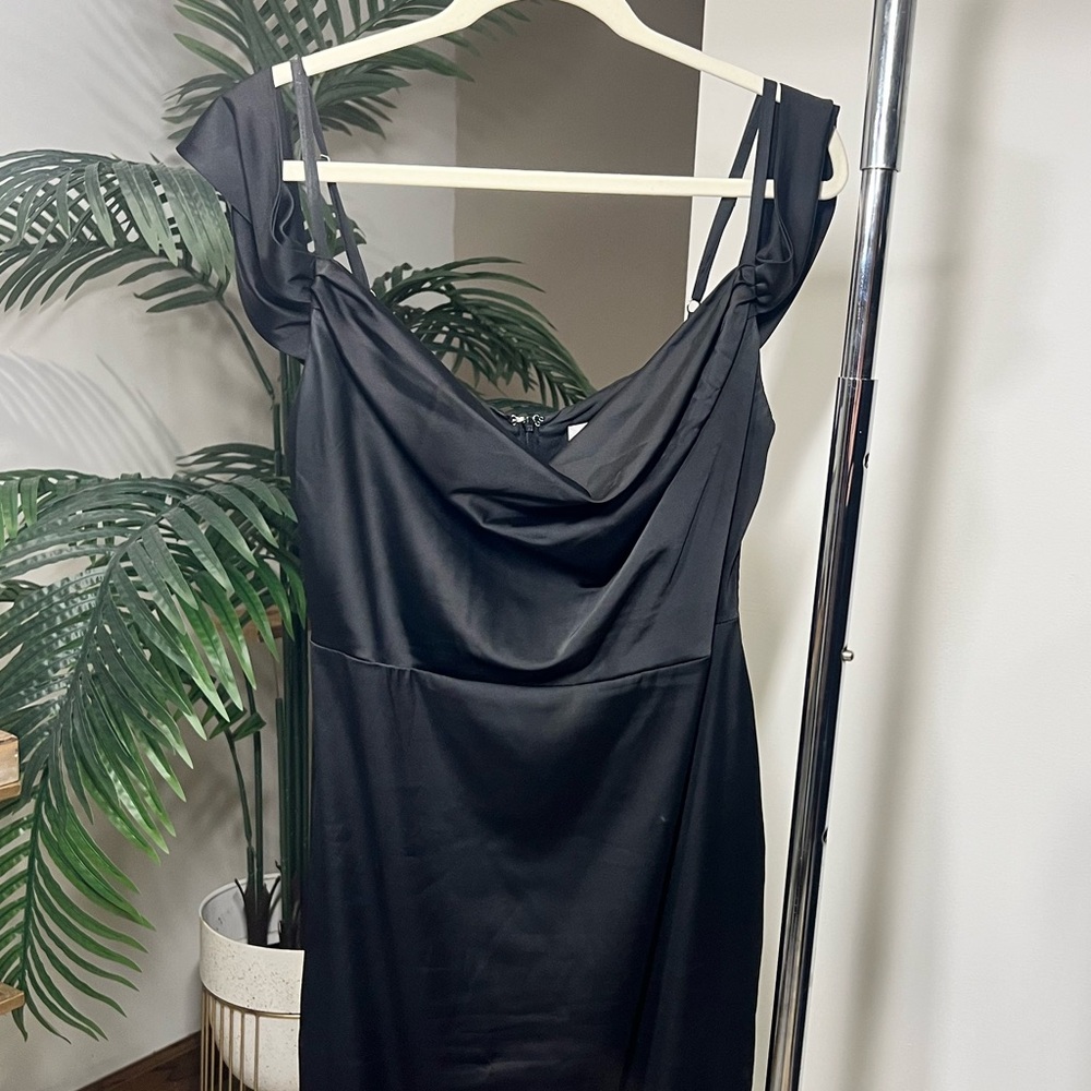 Oh Polly Satin Black Zip-Up Dress